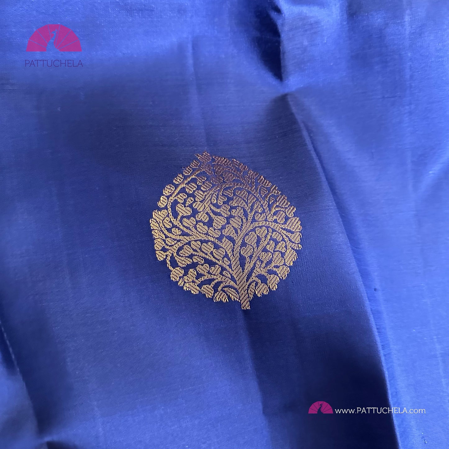 Blue Kanchipuram Handloom SilK MARK CERTIFIED Saree with copper tone zari borders