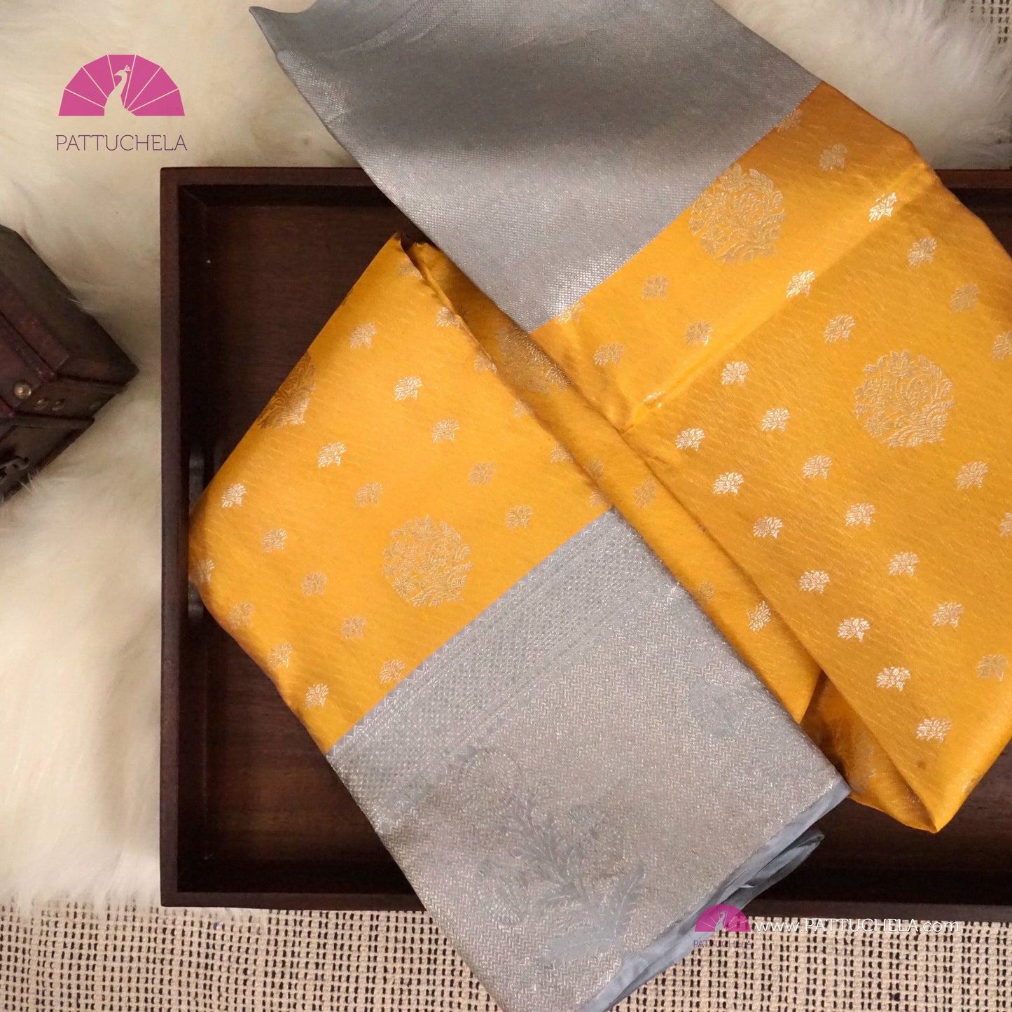 Sunflower Yellow Pure Kanchipuram Handloom SILK MARK CERTIFIED Saree with 1 gram pure Silver Zari weaves.