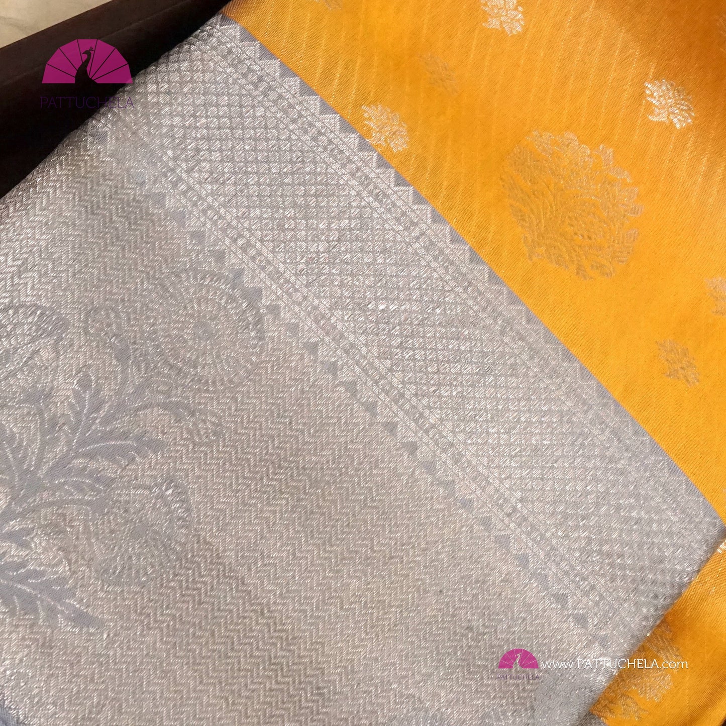 Sunflower Yellow Pure Kanchipuram Handloom SILK MARK CERTIFIED Saree with 1 gram pure Silver Zari weaves.