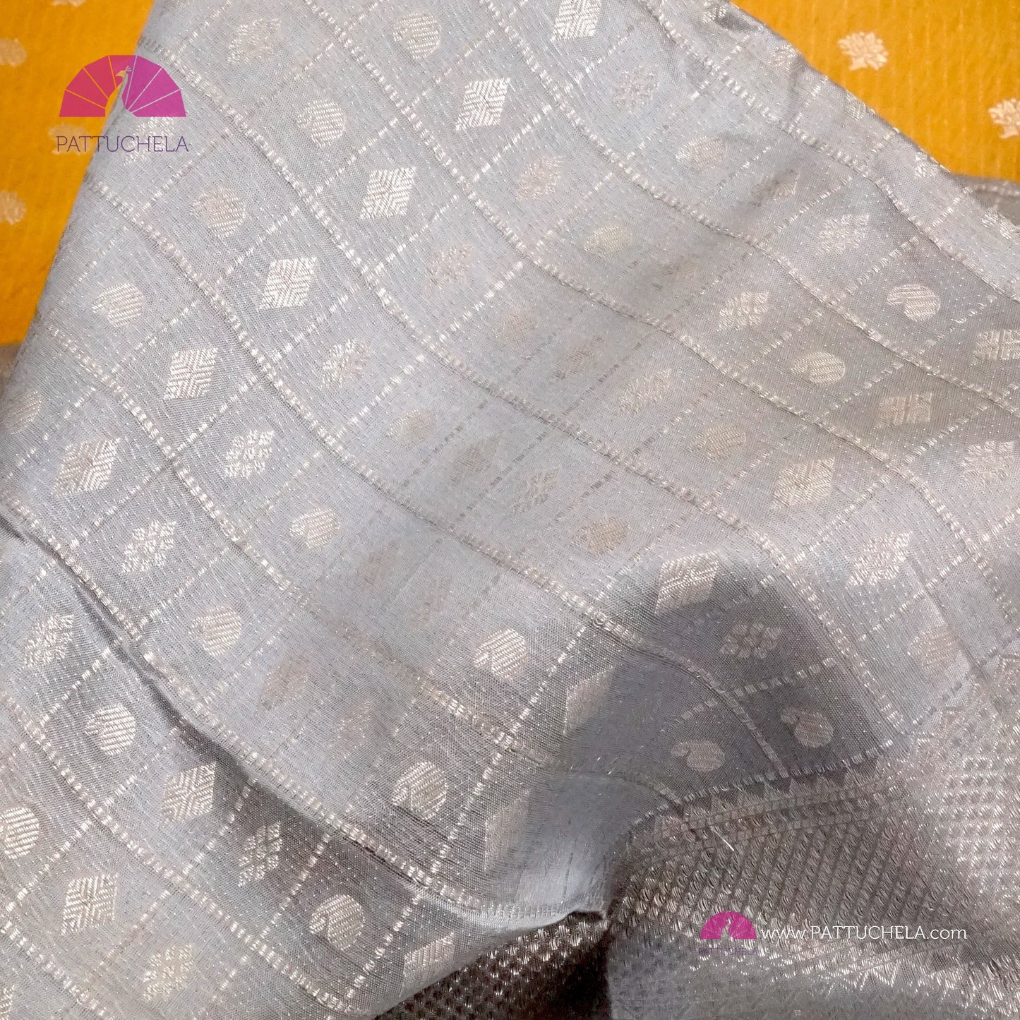 Sunflower Yellow Pure Kanchipuram Handloom SILK MARK CERTIFIED Saree with 1 gram pure Silver Zari weaves.