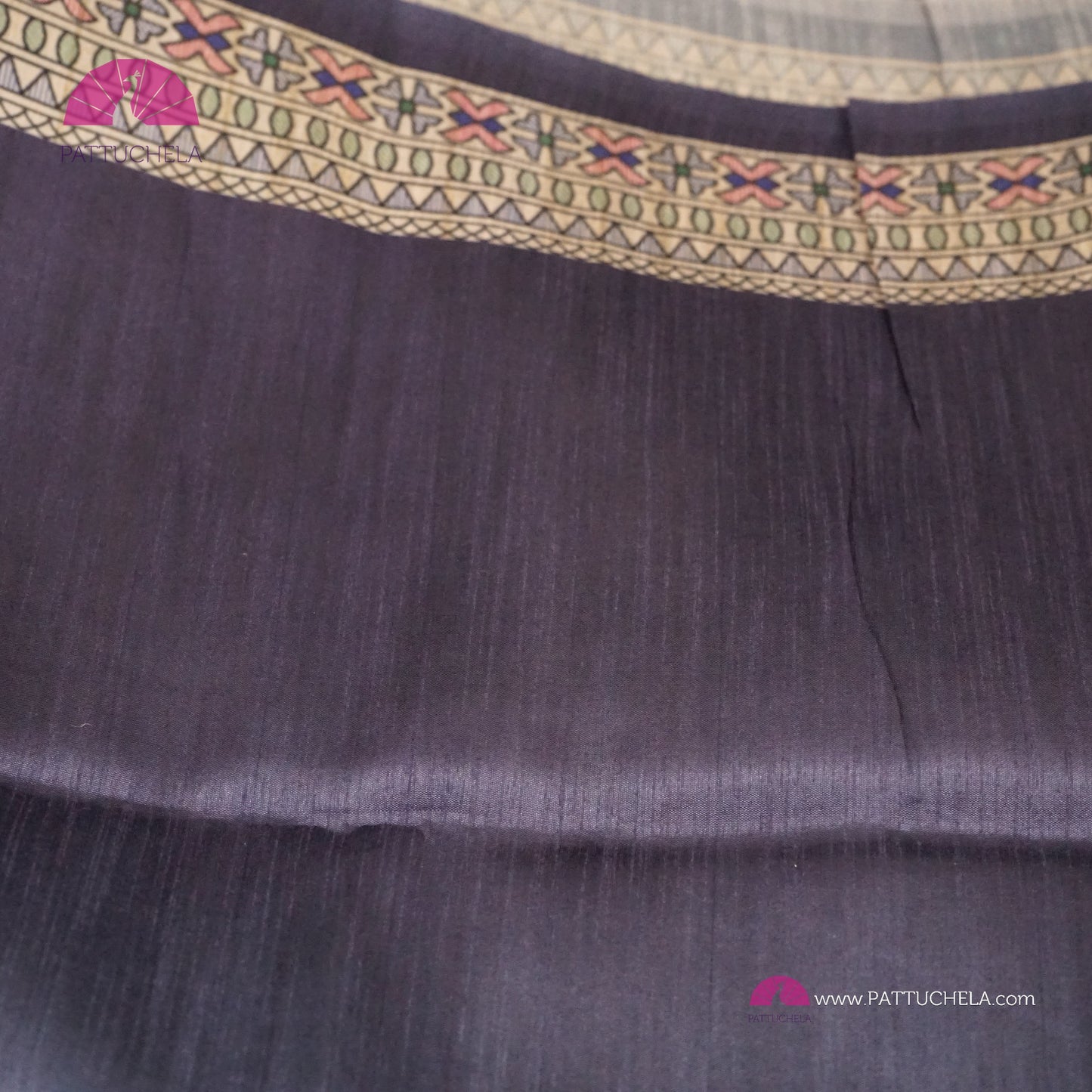 Semi Tussar Ghicha Silk Saree in Blue Ombre with Madhubani prints
