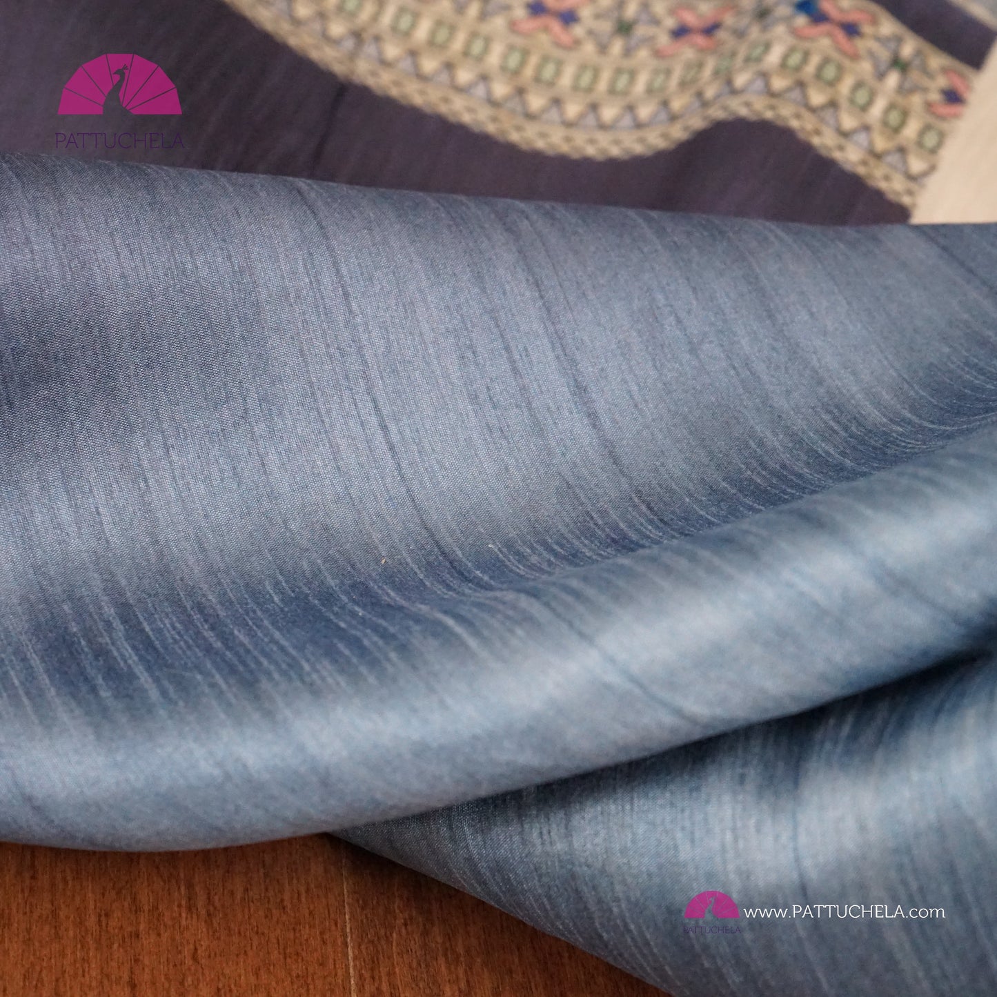 Semi Tussar Ghicha Silk Saree in Blue Ombre with Madhubani prints