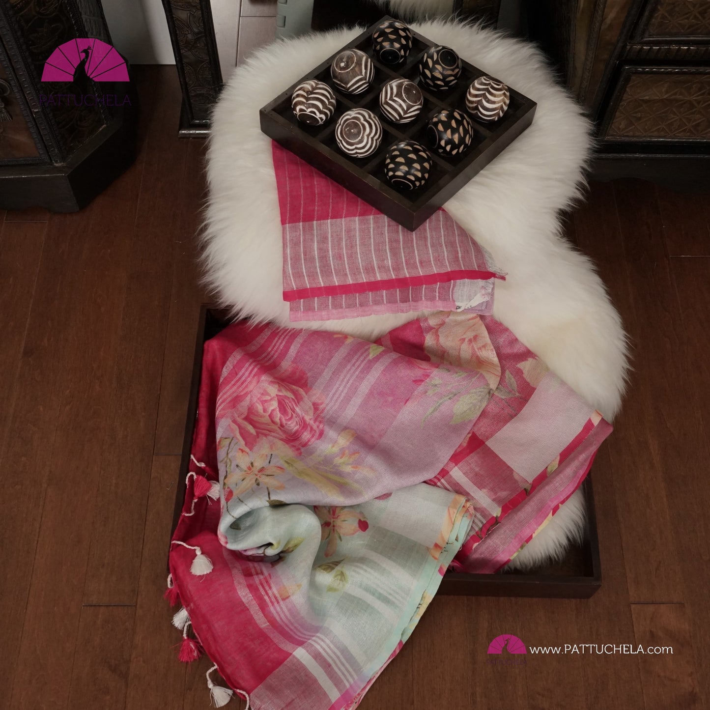 Beautiful Digital Printed dual tone Organic Linen Sari in floral prints