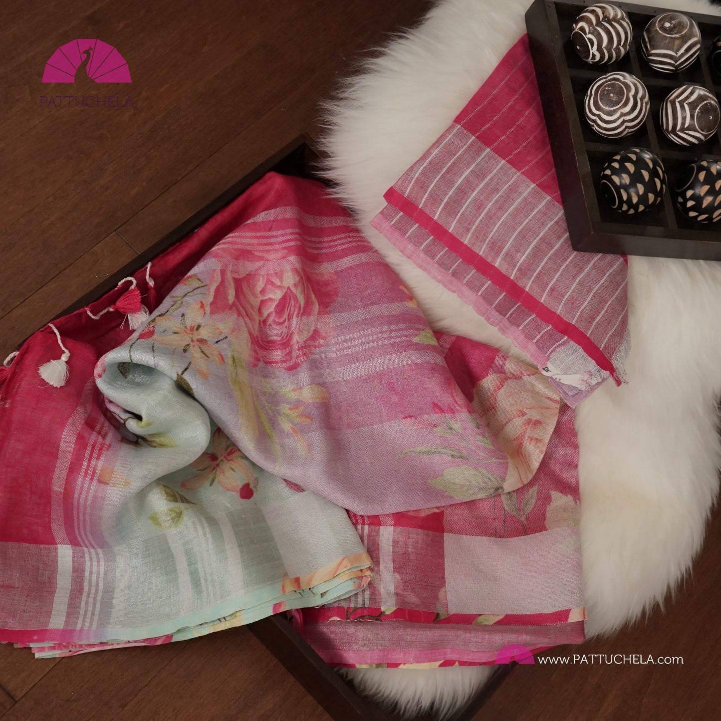 Beautiful Digital Printed dual tone Organic Linen Sari in floral prints