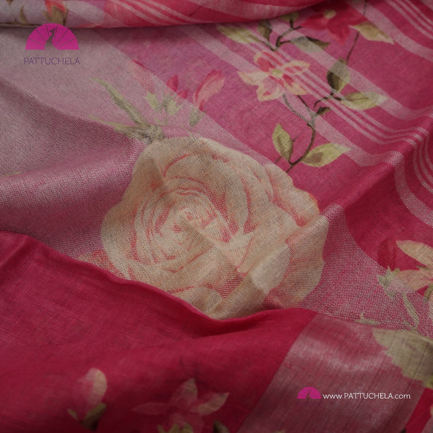 Beautiful Digital Printed dual tone Organic Linen Sari in floral prints