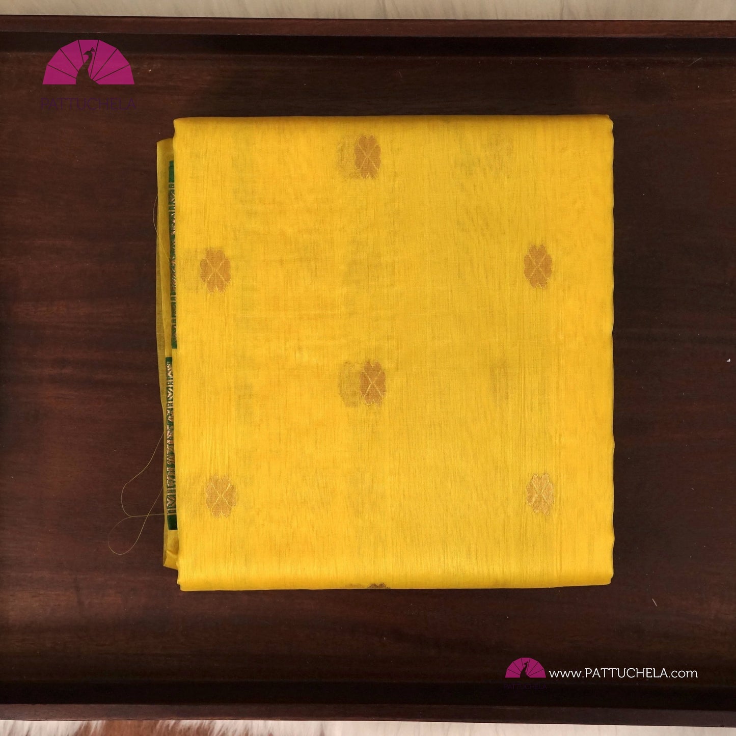 Lemon Yellow Chanderi Katan Handloom Silk Saree with contrast Green zari woven Nakshi Border and Asarfi Motifs