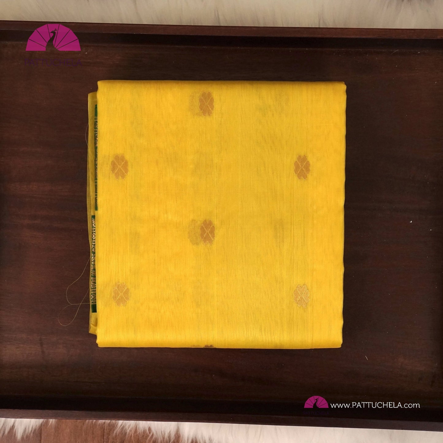 Lemon Yellow Chanderi Katan Handloom Silk Saree with contrast Green zari woven Nakshi Border and Asarfi Motifs