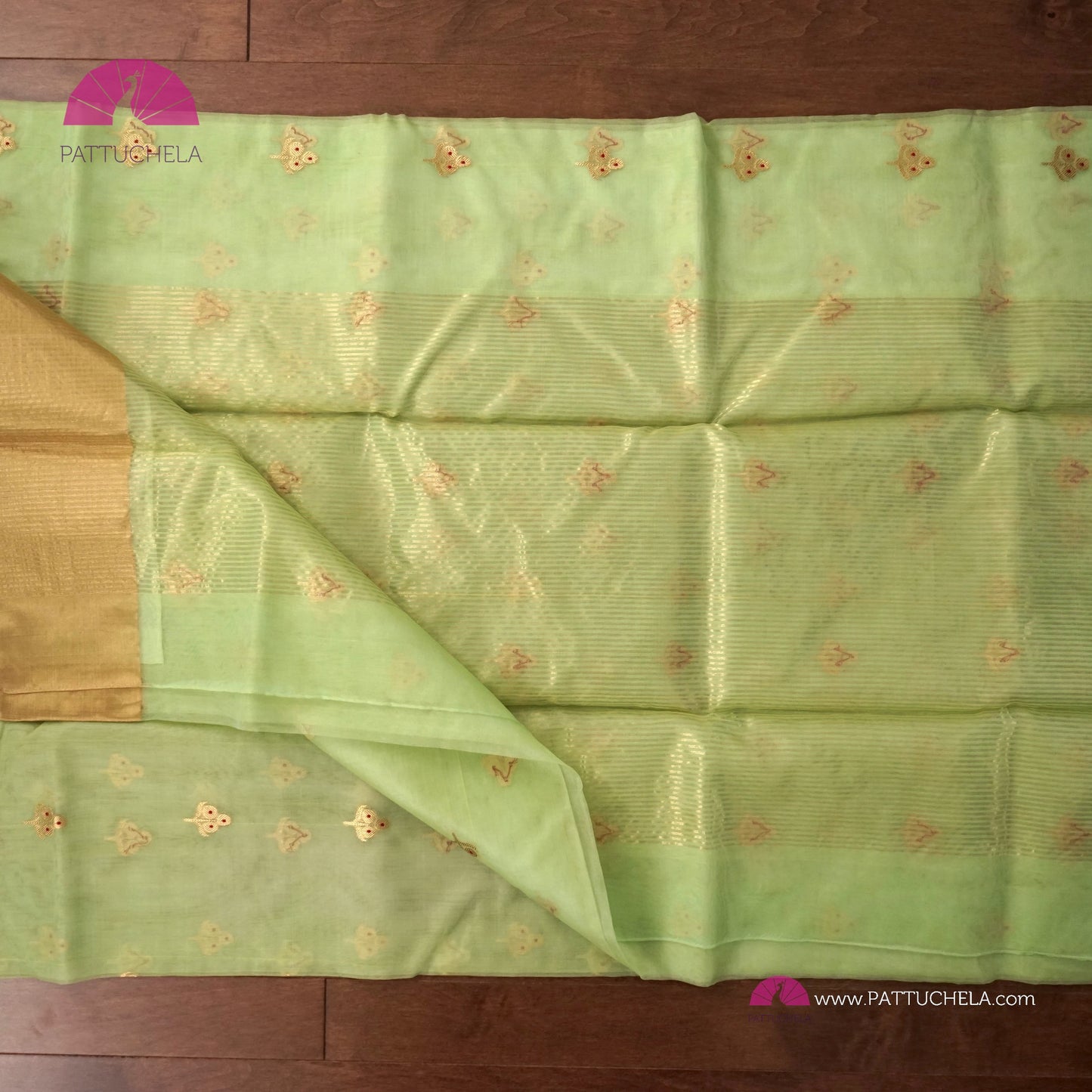 Pastel Pistachio Green Chanderi Katan Meenakari Handloom Silk Saree with Bavanchi Border