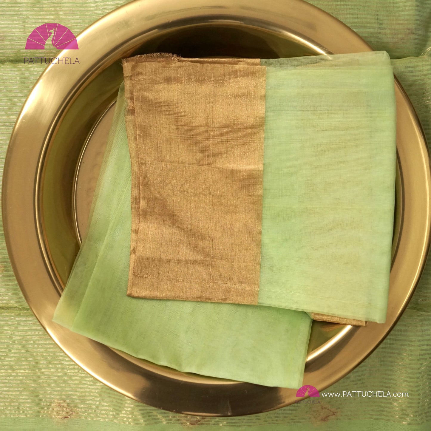 Pastel Pistachio Green Chanderi Katan Meenakari Handloom Silk Saree with Bavanchi Border