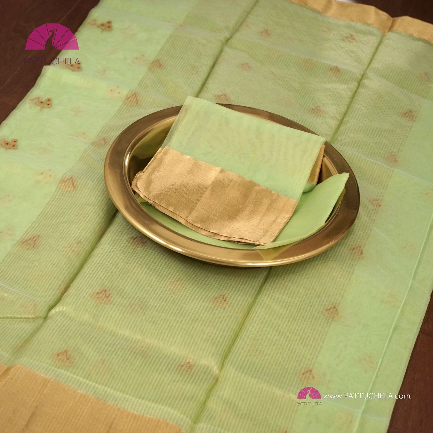 Pastel Pistachio Green Chanderi Katan Meenakari Handloom Silk Saree with Bavanchi Border