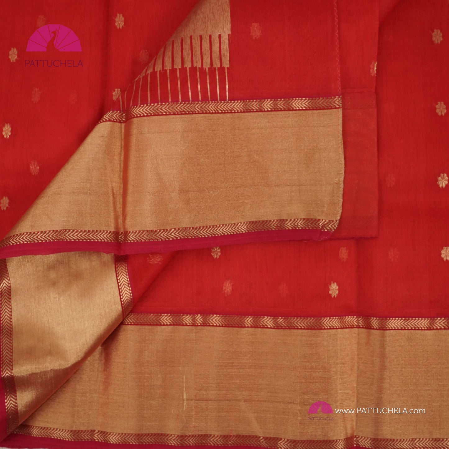 Crimson Red Pure Chanderi Katan Handloom Silk Saree with Bavanchi Border