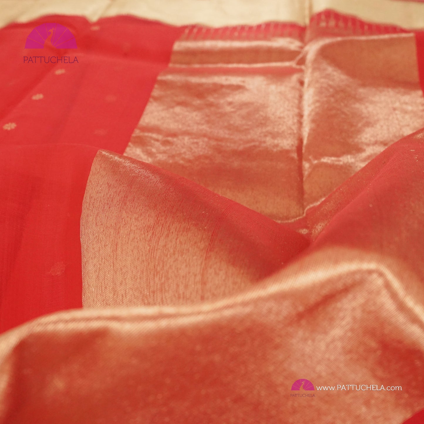 Crimson Red Pure Chanderi Katan Handloom Silk Saree with Bavanchi Border
