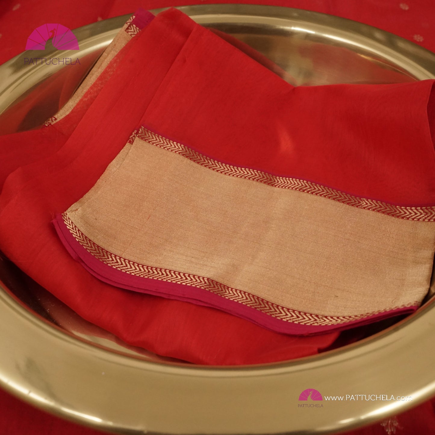 Crimson Red Pure Chanderi Katan Handloom Silk Saree with Bavanchi Border