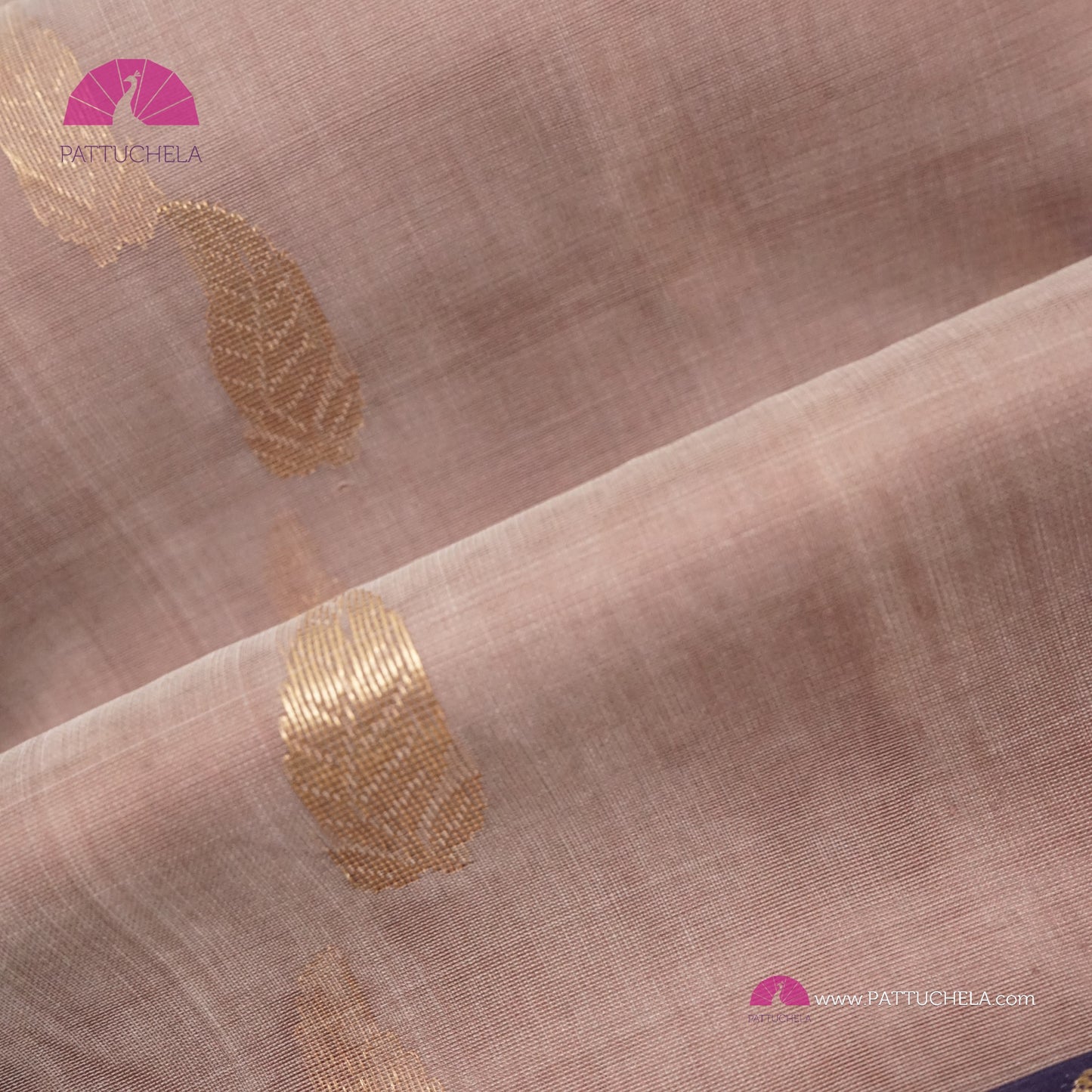Dusty Pink Pure Chanderi Katan Handloom Silk Saree with Midnight Blue Nakshi Border