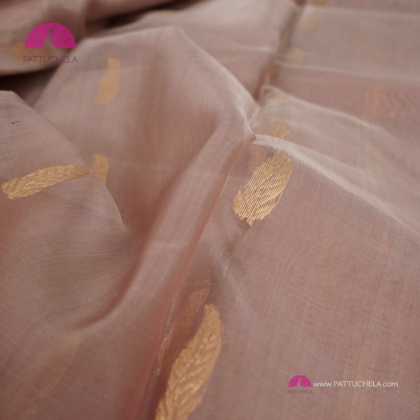 Dusty Pink Pure Chanderi Katan Handloom Silk Saree with Midnight Blue Nakshi Border