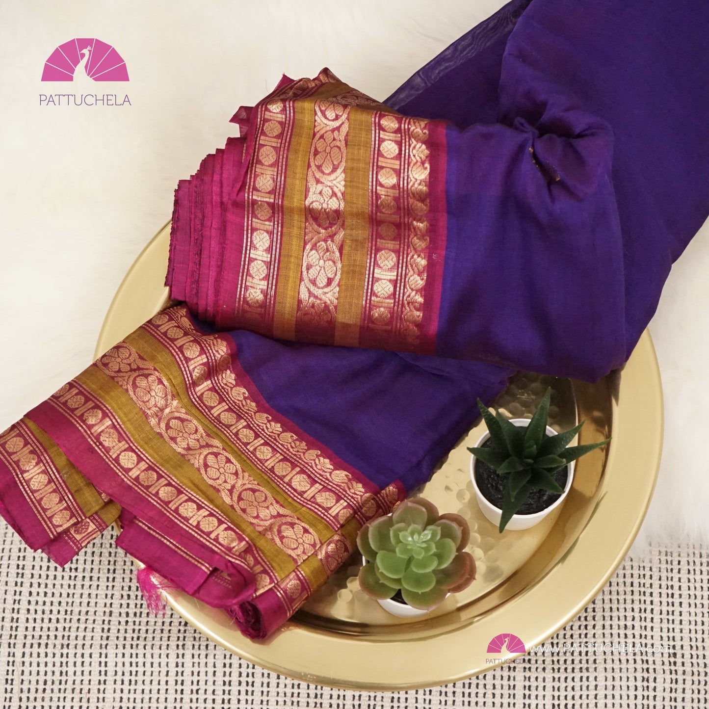 Indigo Blue Pure Gadwal Sico Sarees with Zari woven Plum Purple Border and Pallu | Wedding Saree | Gadwal Silk