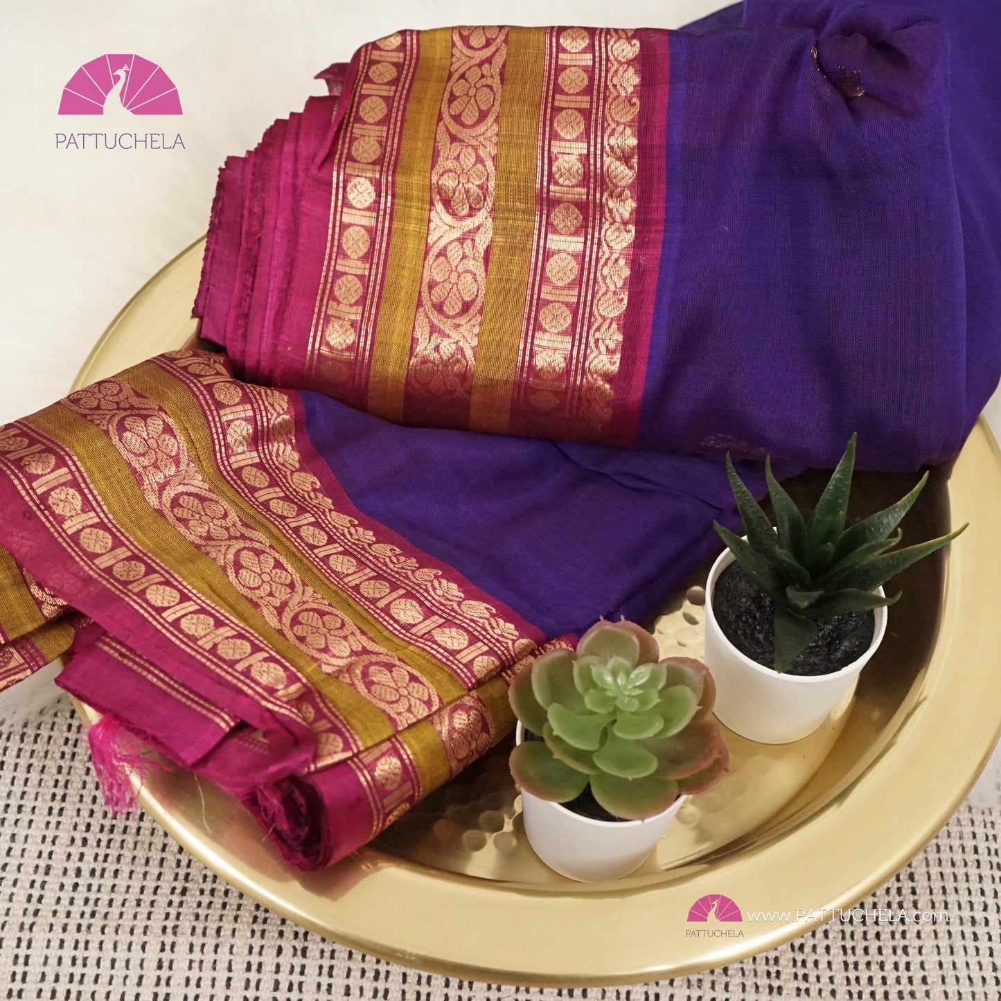 Indigo Blue Pure Gadwal Sico Sarees with Zari woven Plum Purple Border and Pallu | Wedding Saree | Gadwal Silk