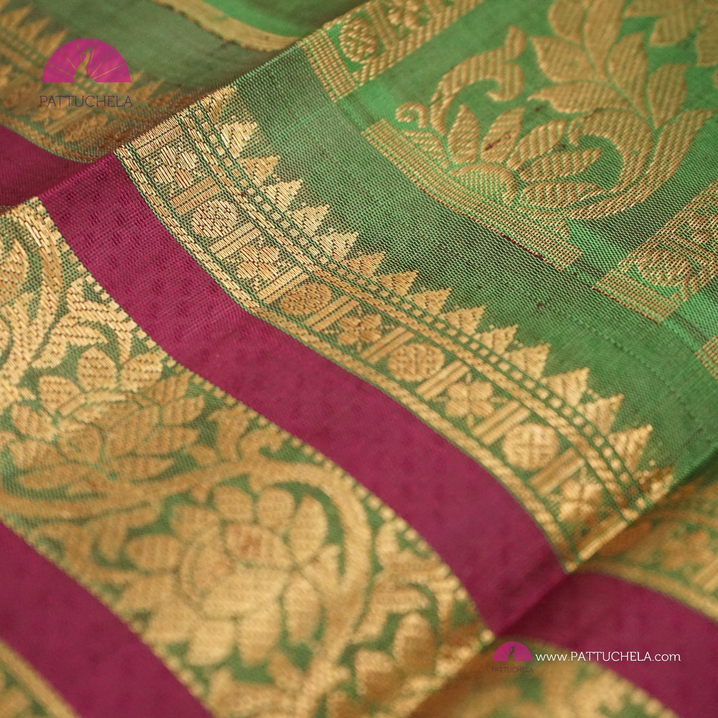 Tan Brown Pure Gadwal Sico Sarees with Zari woven Green Border and Pallu | Wedding Saree | Gadwal Silk