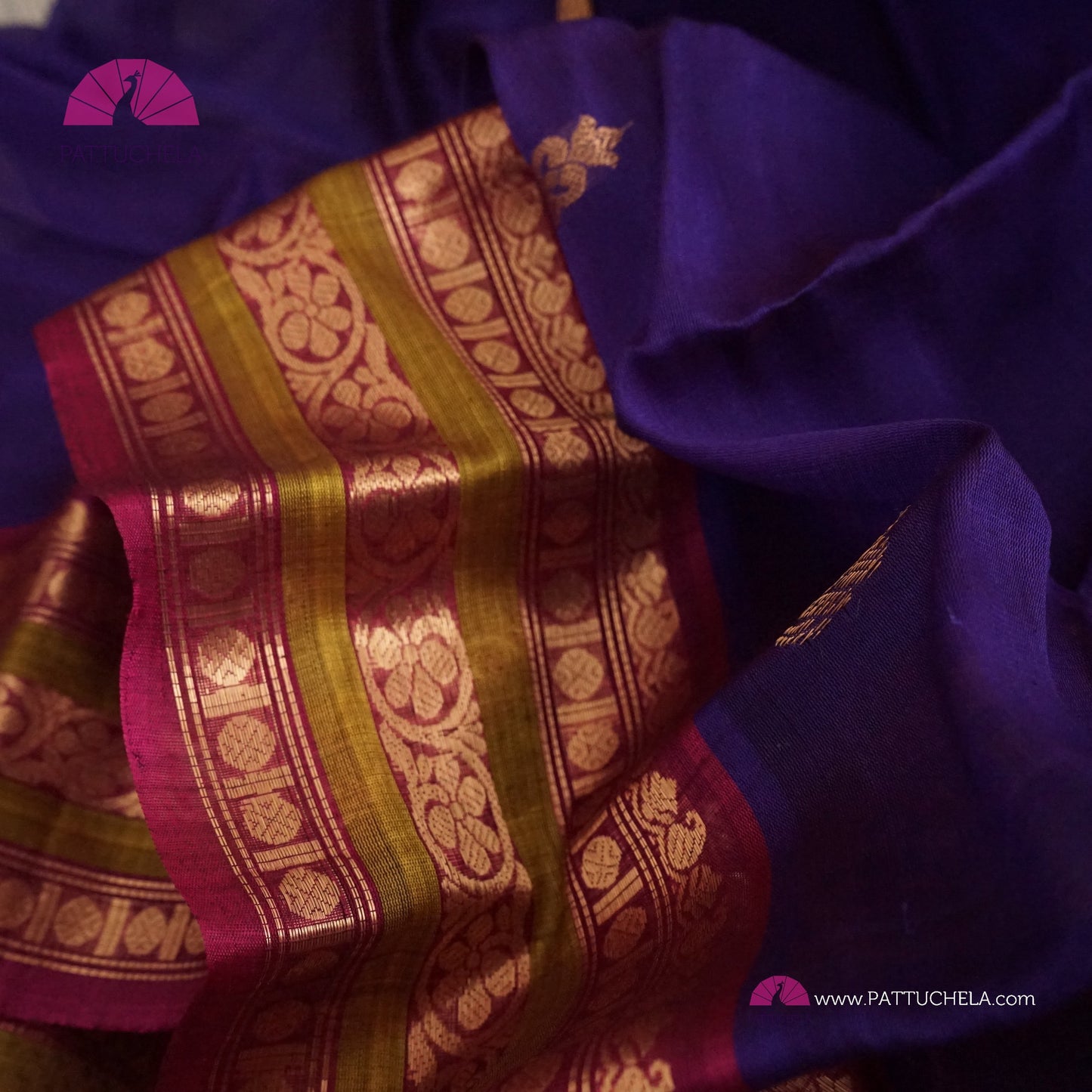 Indigo Blue Pure Gadwal Sico Sarees with Zari woven Plum Purple Border and Pallu | Wedding Saree | Gadwal Silk