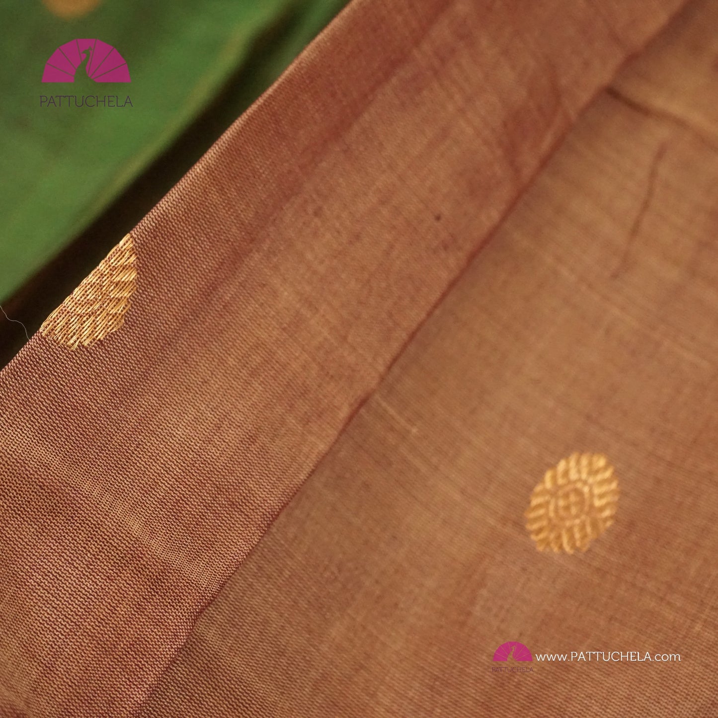 Tan Brown Pure Gadwal Sico Sarees with Zari woven Green Border and Pallu | Wedding Saree | Gadwal Silk