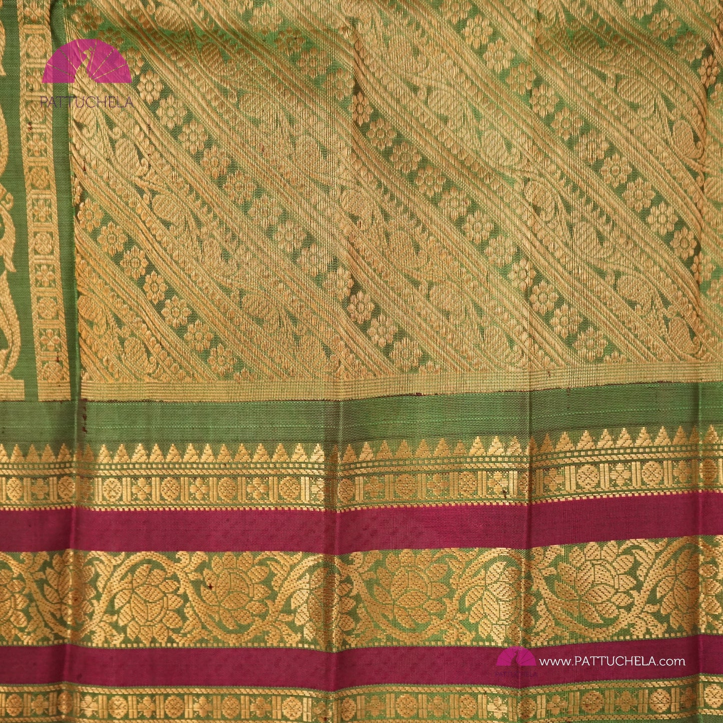 Tan Brown Pure Gadwal Sico Sarees with Zari woven Green Border and Pallu | Wedding Saree | Gadwal Silk
