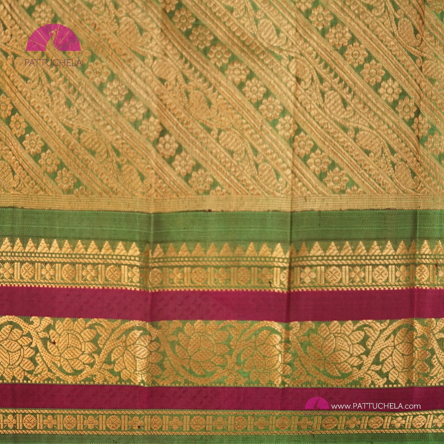 Tan Brown Pure Gadwal Sico Sarees with Zari woven Green Border and Pallu | Wedding Saree | Gadwal Silk
