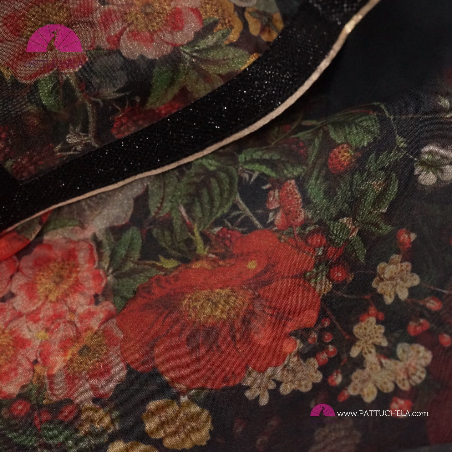 Black Organza Digital Print Katrina Kaif's Floral Saree with Sequence Laced Border