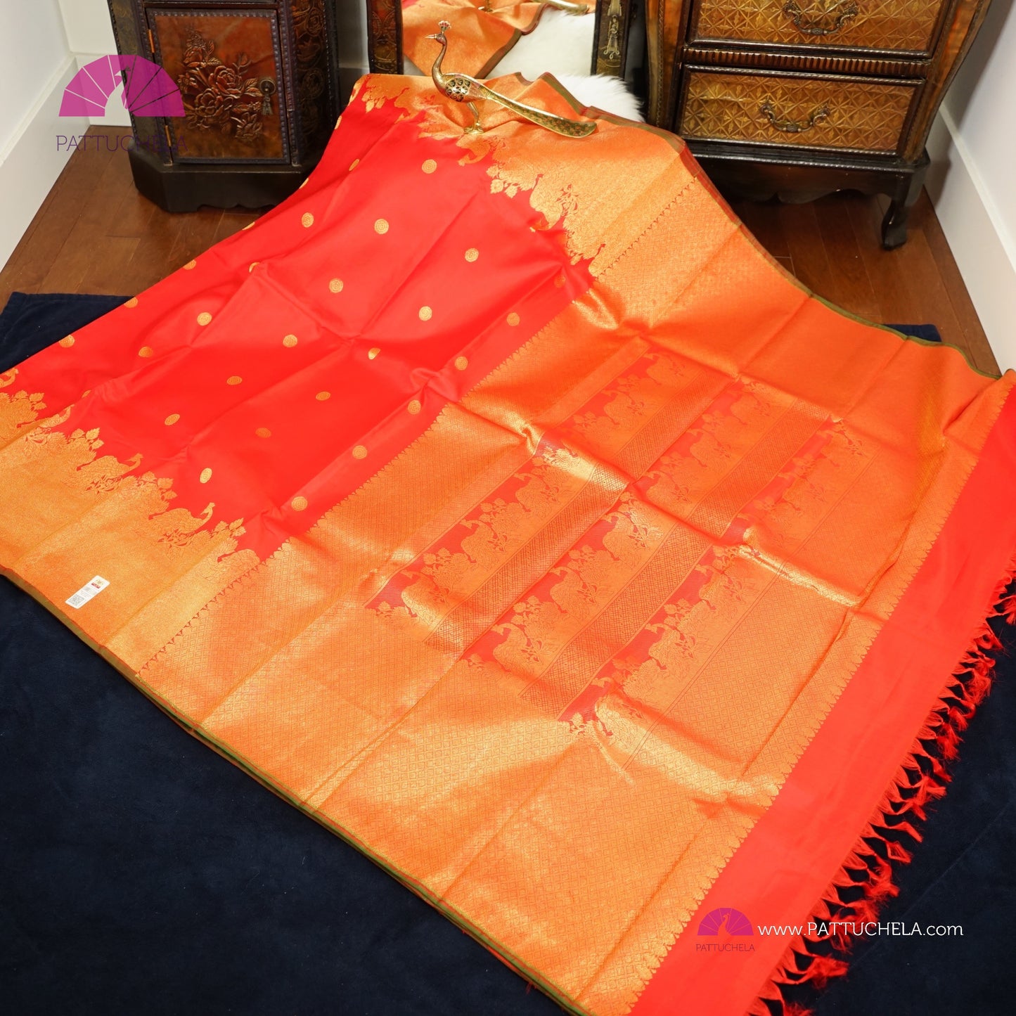 Pure Red Kanchipuram Handloom SILK MARK CERTIFIED Saree with Gold Zari Border
