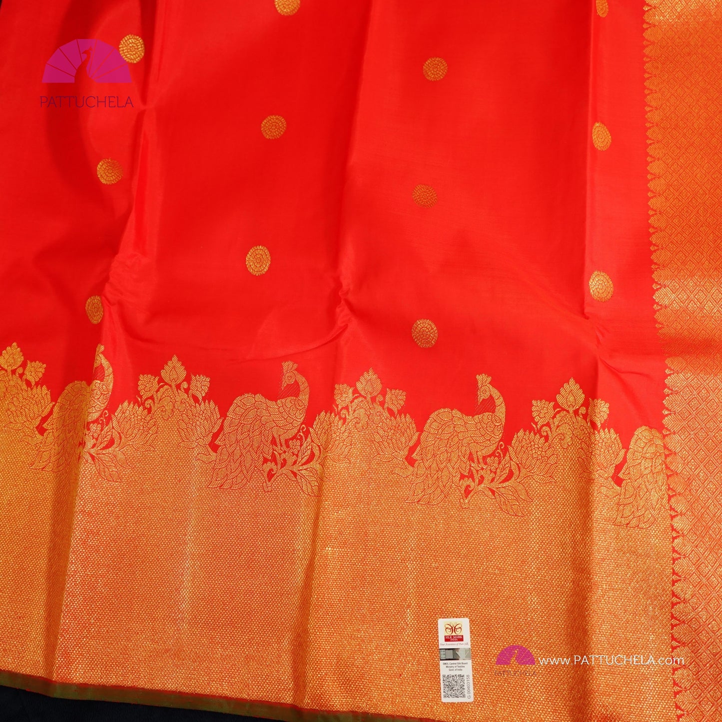 Pure Red Kanchipuram Handloom SILK MARK CERTIFIED Saree with Gold Zari Border