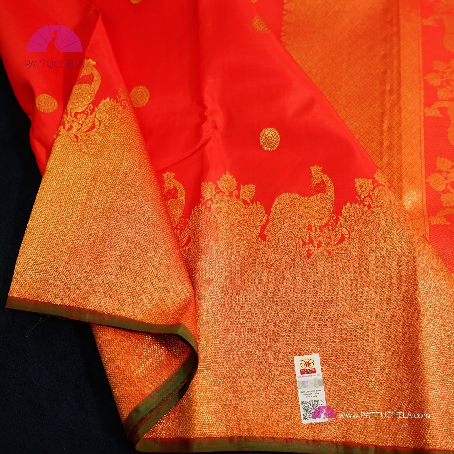 Pure Red Kanchipuram Handloom SILK MARK CERTIFIED Saree with Gold Zari Border