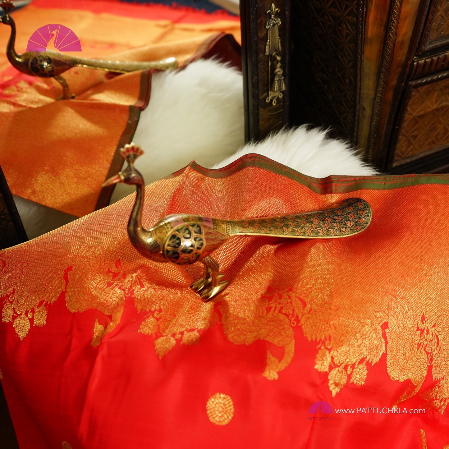 Pure Red Kanchipuram Handloom SILK MARK CERTIFIED Saree with Gold Zari Border