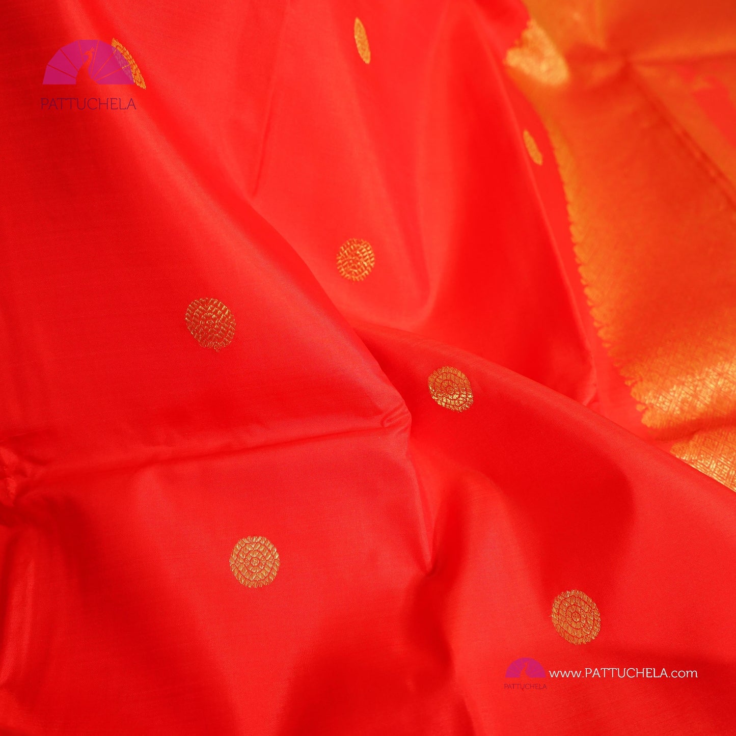 Pure Red Kanchipuram Handloom SILK MARK CERTIFIED Saree with Gold Zari Border