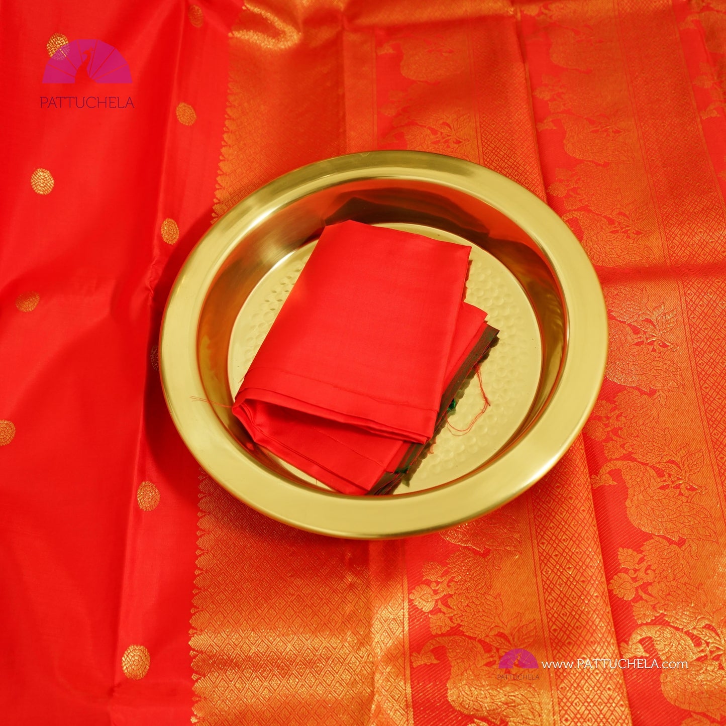 Pure Red Kanchipuram Handloom SILK MARK CERTIFIED Saree with Gold Zari Border
