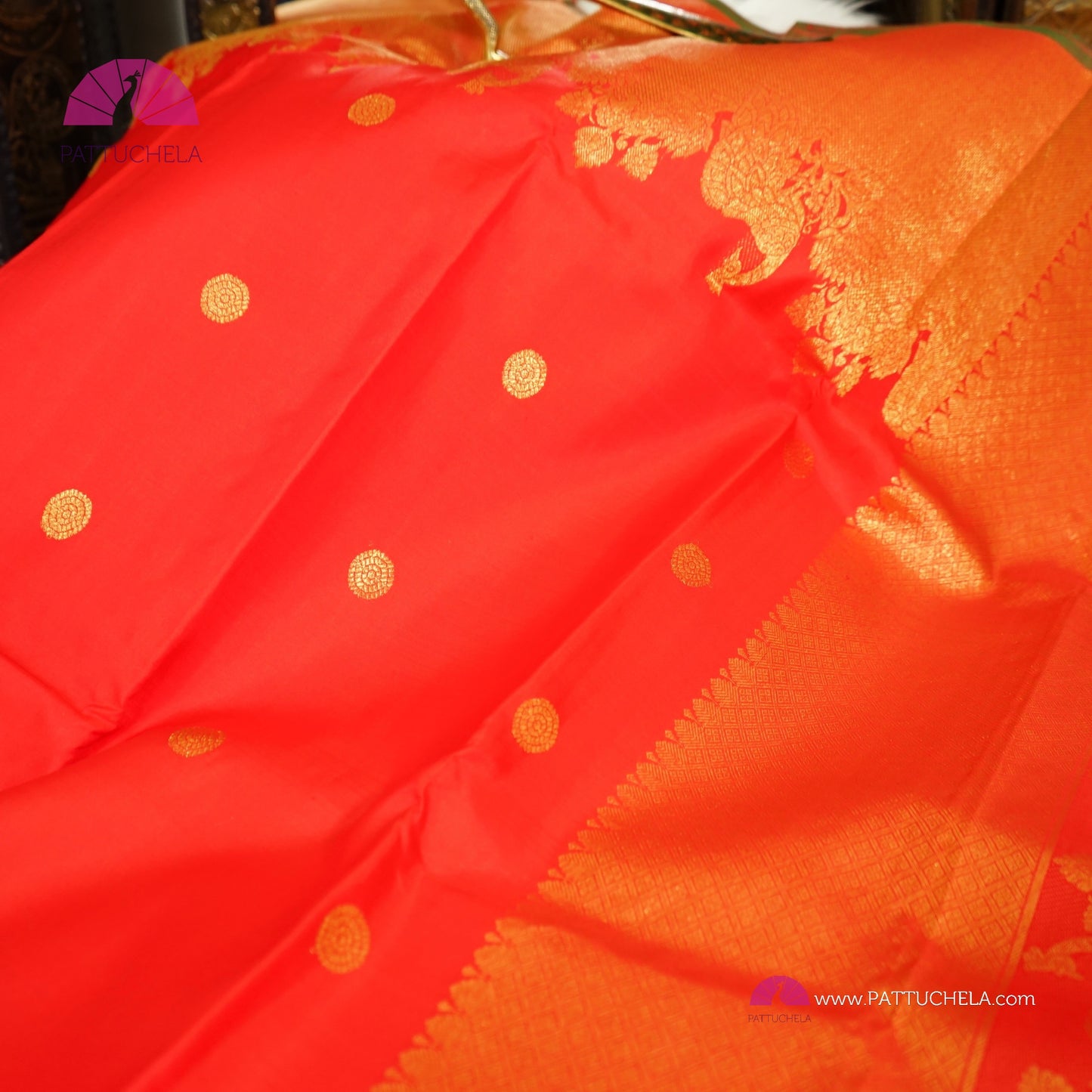 Pure Red Kanchipuram Handloom SILK MARK CERTIFIED Saree with Gold Zari Border
