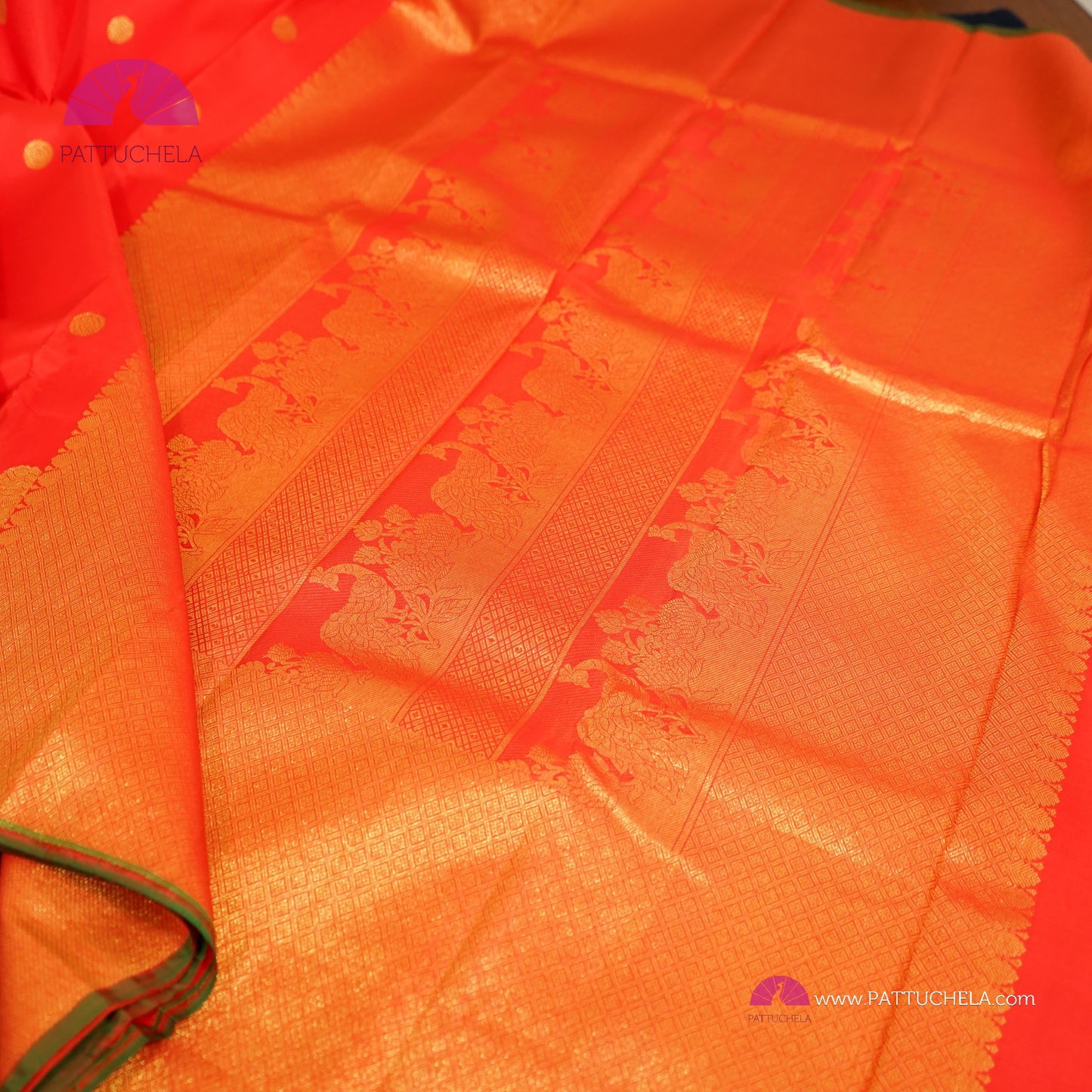 Pure Red Kanchipuram Handloom SILK MARK CERTIFIED Saree with Gold Zari Border