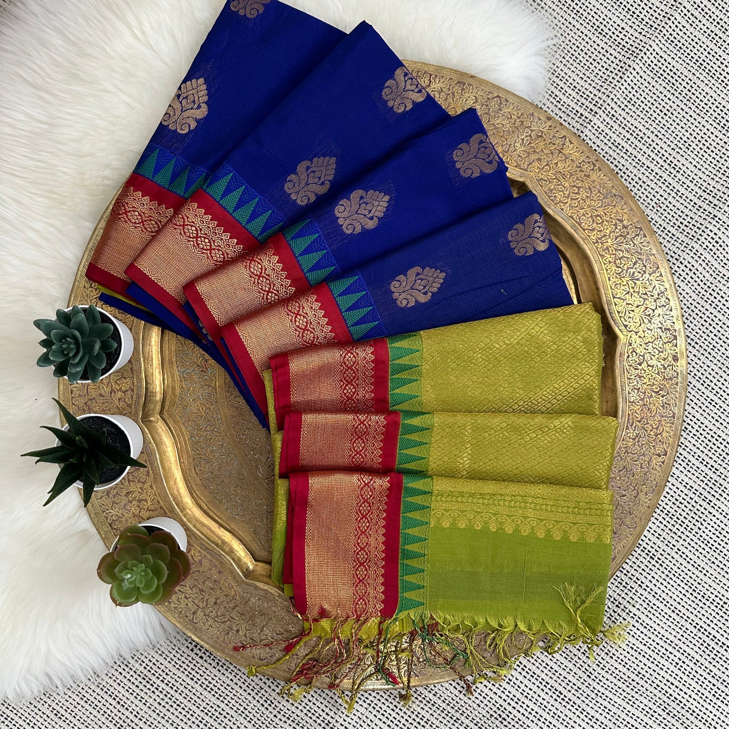 Blue Gadwal Handloom Silk Cotton Sarees with Ganga Jamuna Borders | Sico Sarees | Wedding Saree | Gadwal Silk