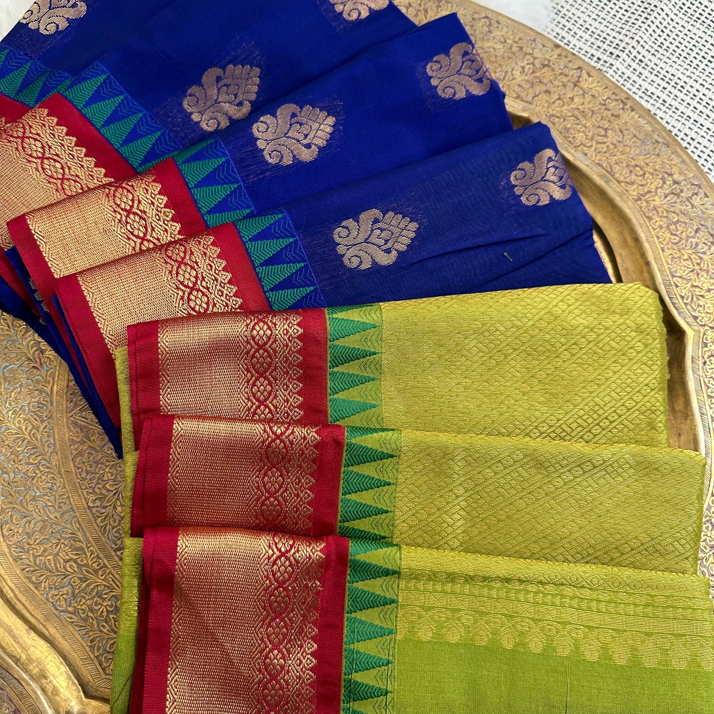 Blue Gadwal Handloom Silk Cotton Sarees with Ganga Jamuna Borders | Sico Sarees | Wedding Saree | Gadwal Silk
