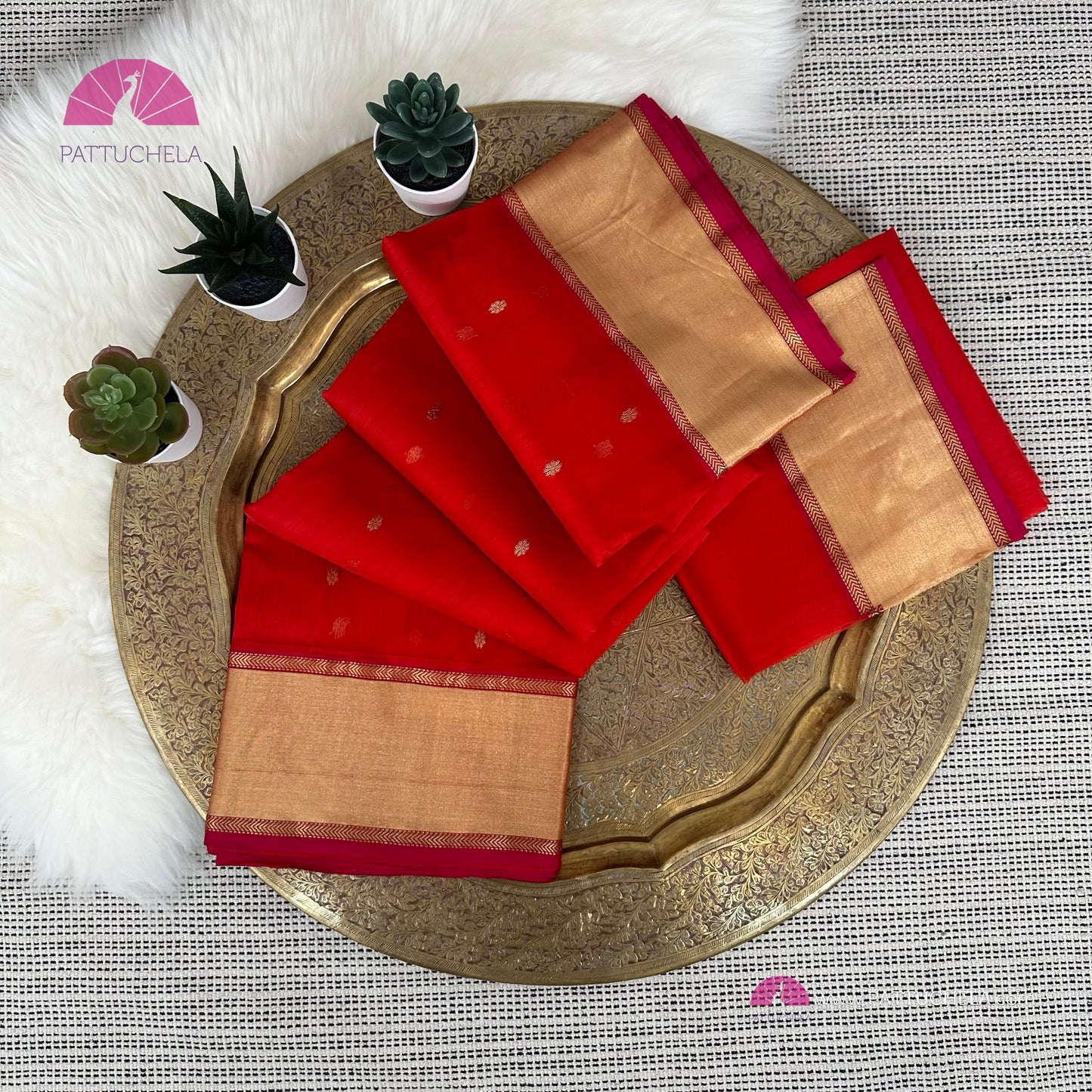 Crimson Red Pure Chanderi Katan Handloom Silk Saree with Bavanchi Border