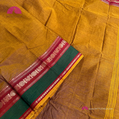 Mustard Kanchipuram Cotton Saree with Stitched blouse | Kanchi Cotton