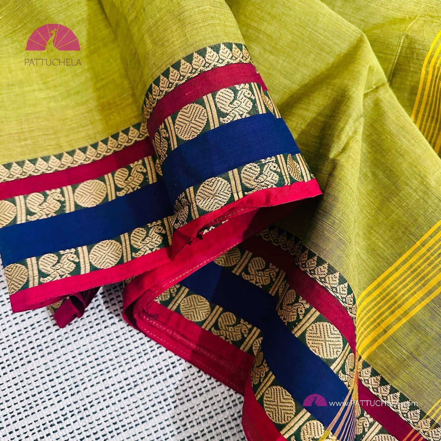 Green Kanchipuram Cotton Saree with Maroon Ajrakh Stitched blouse | Kanchi Cotton (Copy)