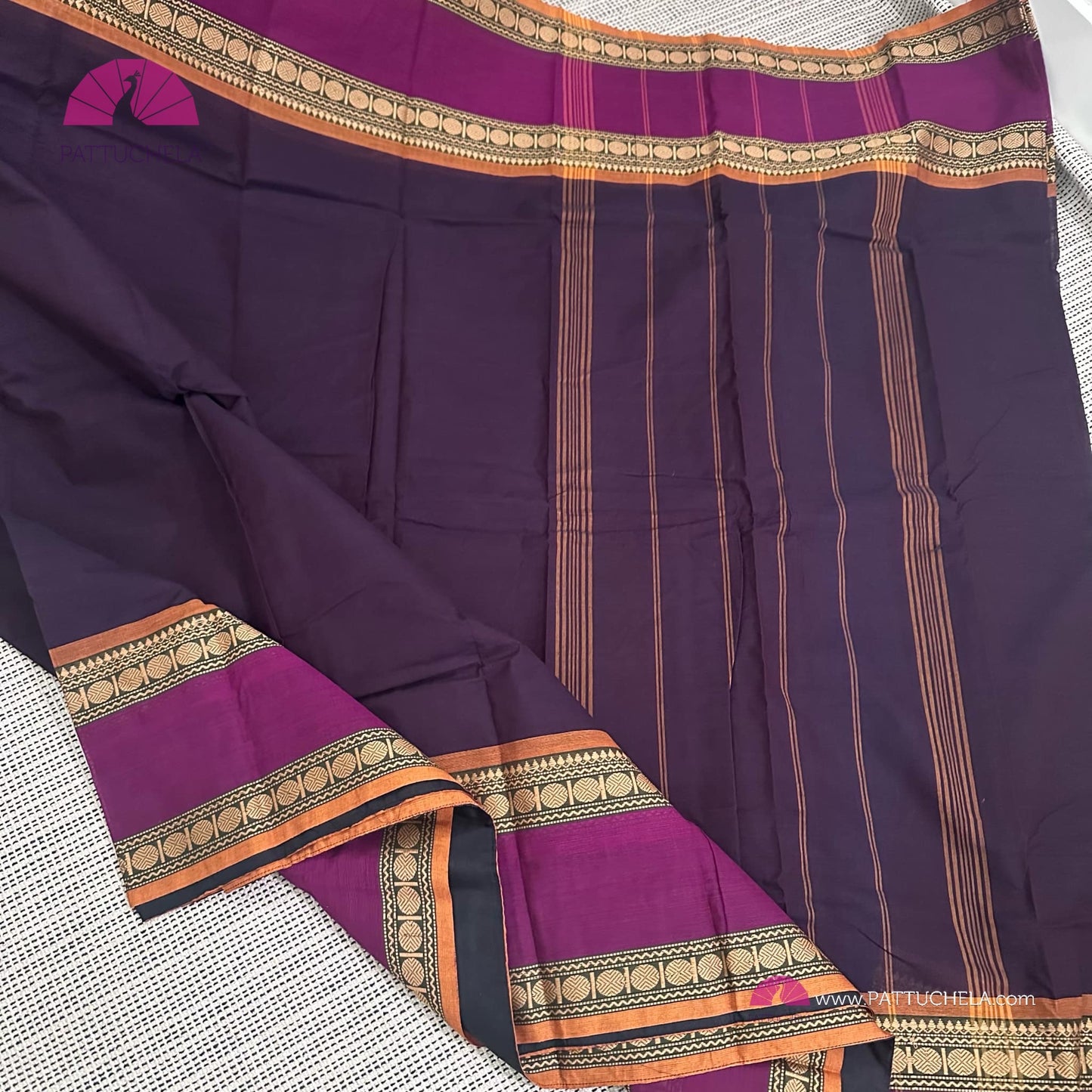 Purple Kanchipuram Cotton Saree with Mustard Stitched blouse | Kanchi Cotton