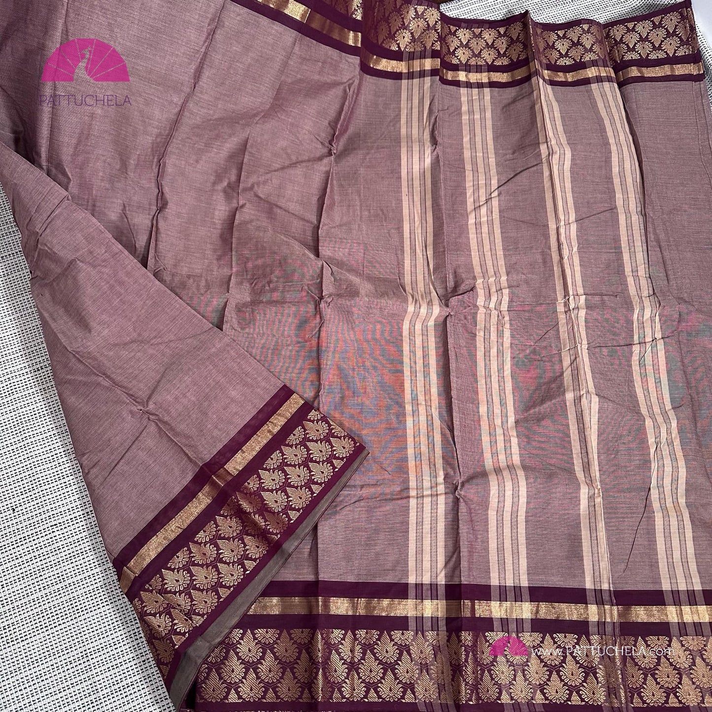 Pure Kanchipuram Cotton Saree with Maroon Ajrakh Stitched blouse | Kanchi Cotton