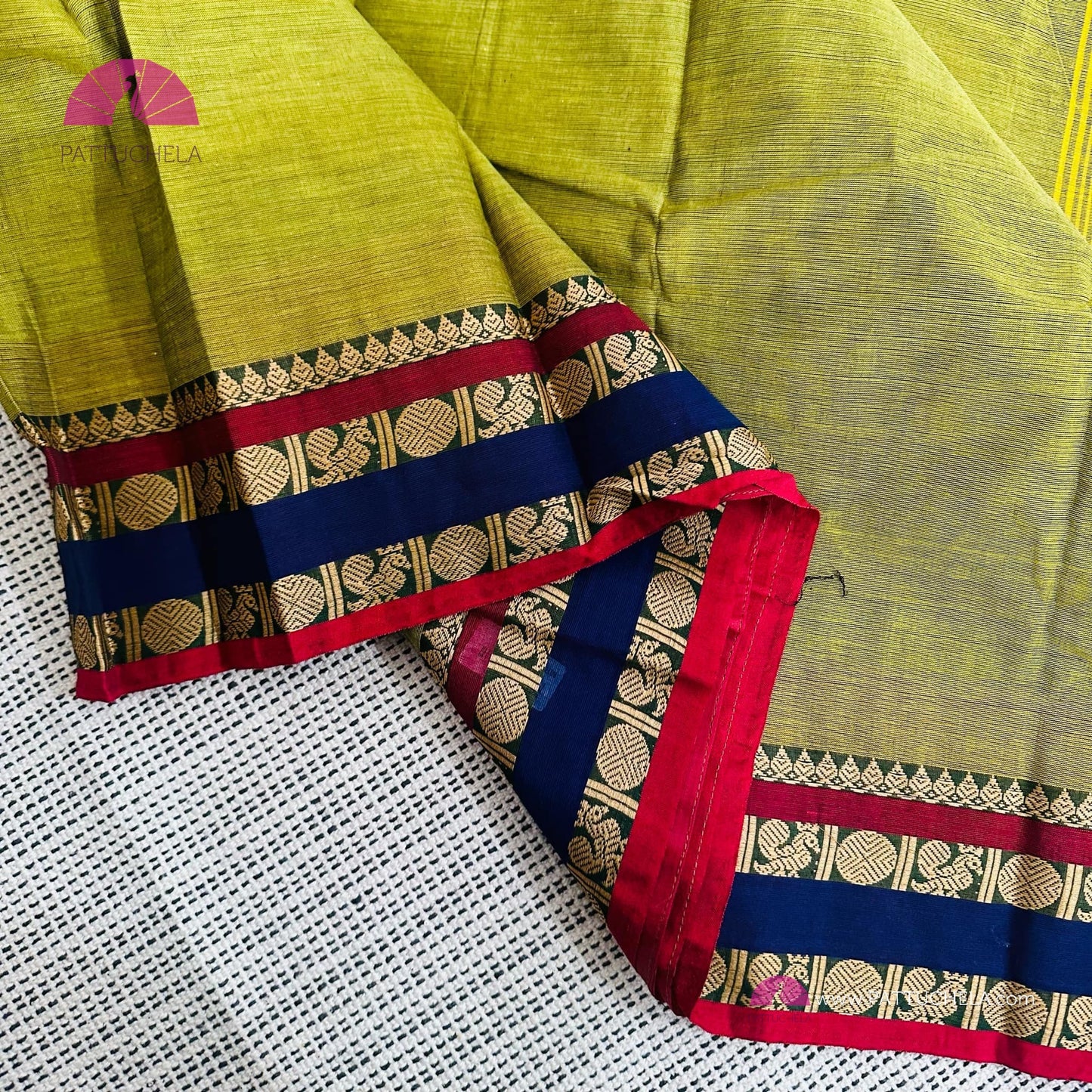 Green Kanchipuram Cotton Saree with Maroon Ajrakh Stitched blouse | Kanchi Cotton (Copy)