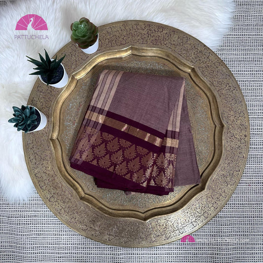 Pure Kanchipuram Cotton Saree with Maroon Ajrakh Stitched blouse | Kanchi Cotton