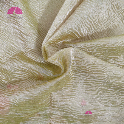 Pastel Green Crush Tissue Saree with embroidery and Cutwork borders