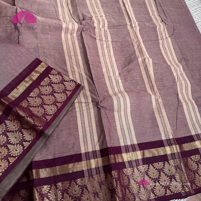 Pure Kanchipuram Cotton Saree with Maroon Ajrakh Stitched blouse | Kanchi Cotton