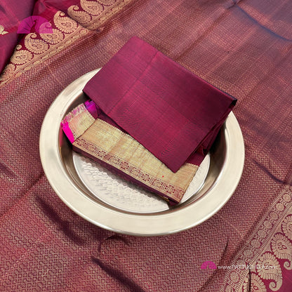 Maroon Red Kanchipuram Handloom SilK MARK CERTIFIED Saree with gold zari borders