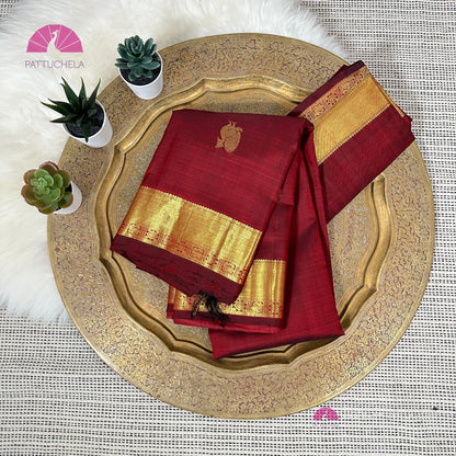 Maroon Red Kanchipuram Handloom SilK MARK CERTIFIED Saree with gold zari borders