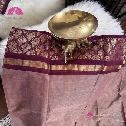 Pure Kanchipuram Cotton Saree with Maroon Ajrakh Stitched blouse | Kanchi Cotton