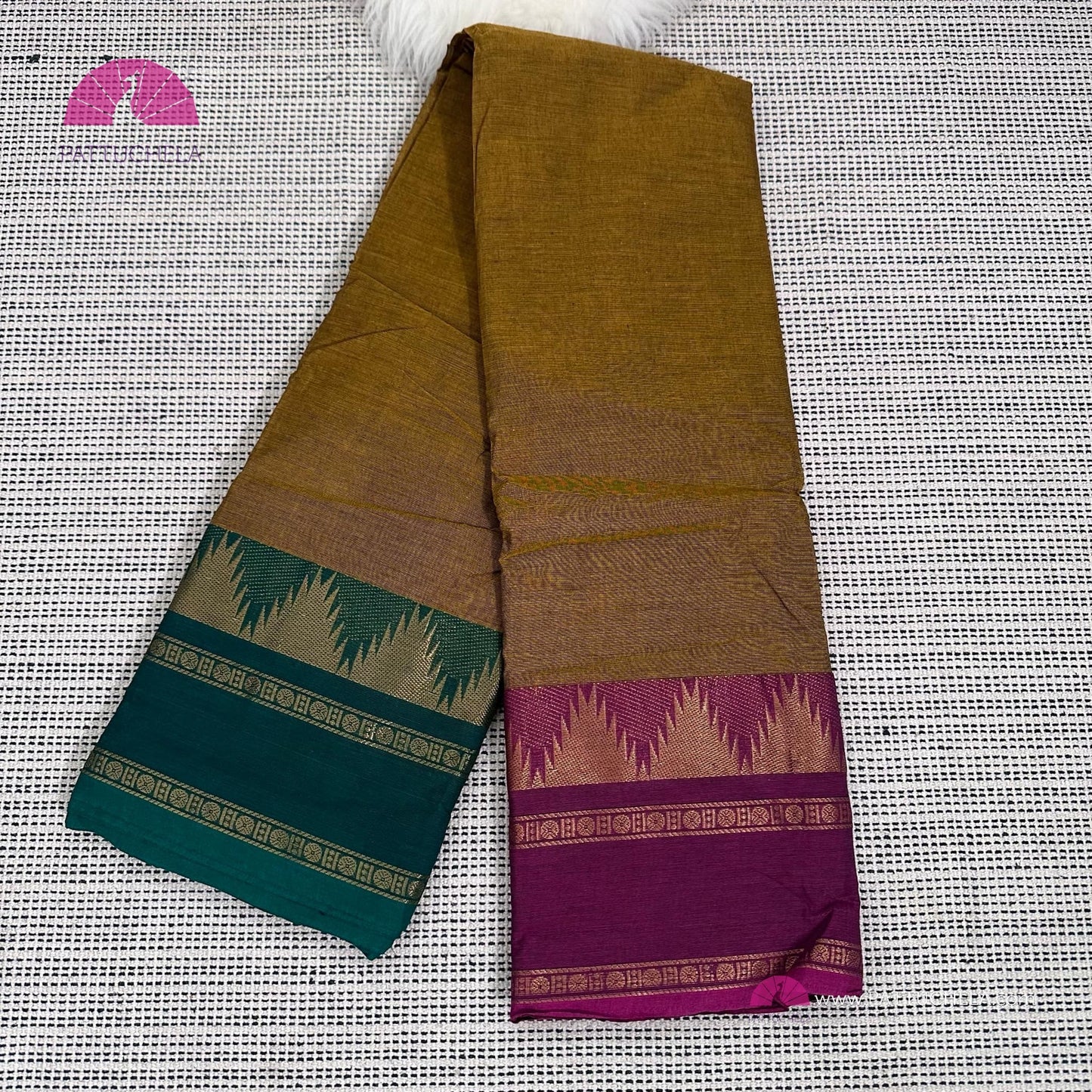 Pure Kanchipuram Cotton Ganga Jamuna border saree with stitched blouse | Kanchi Cotton